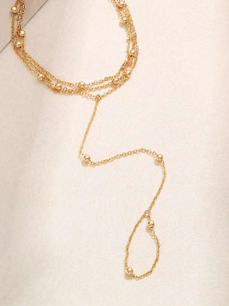 SHEIN سوار نسائي 3 طبقات بحلقات ذهبية مترابطة مزينة بحجر الراين بلون ذهبي