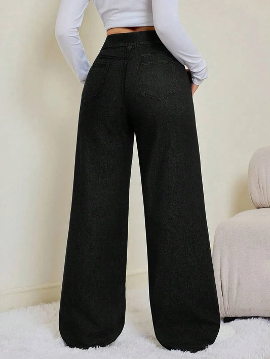 SHEIN Tall بنطلون جينز فضفاض بخصر عالٍ وساق مستقيمة بلون أسود
