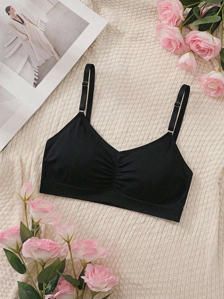 SHEIN MOD طقم 3 حمالات صدر نسائية بدون سلك ومبطنة قليلاً ومتجعدة متعدد الألوان