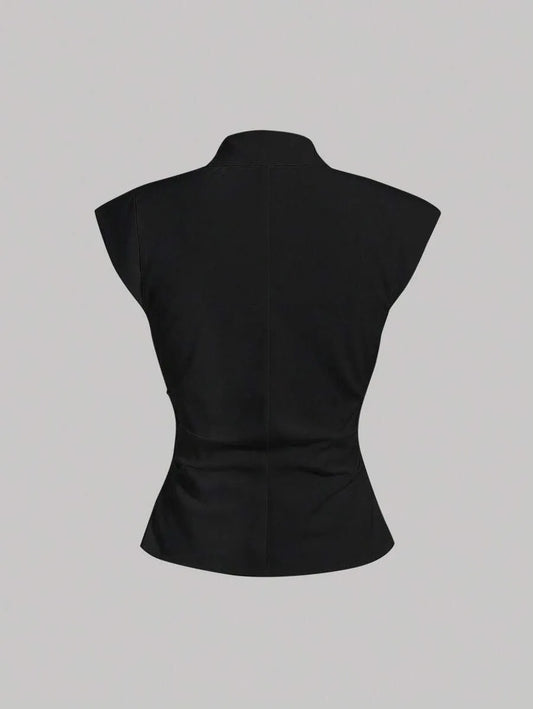 SHEIN MOD قميص نسائي ضيق بياقة وأكمام بات وينج بلون أسود