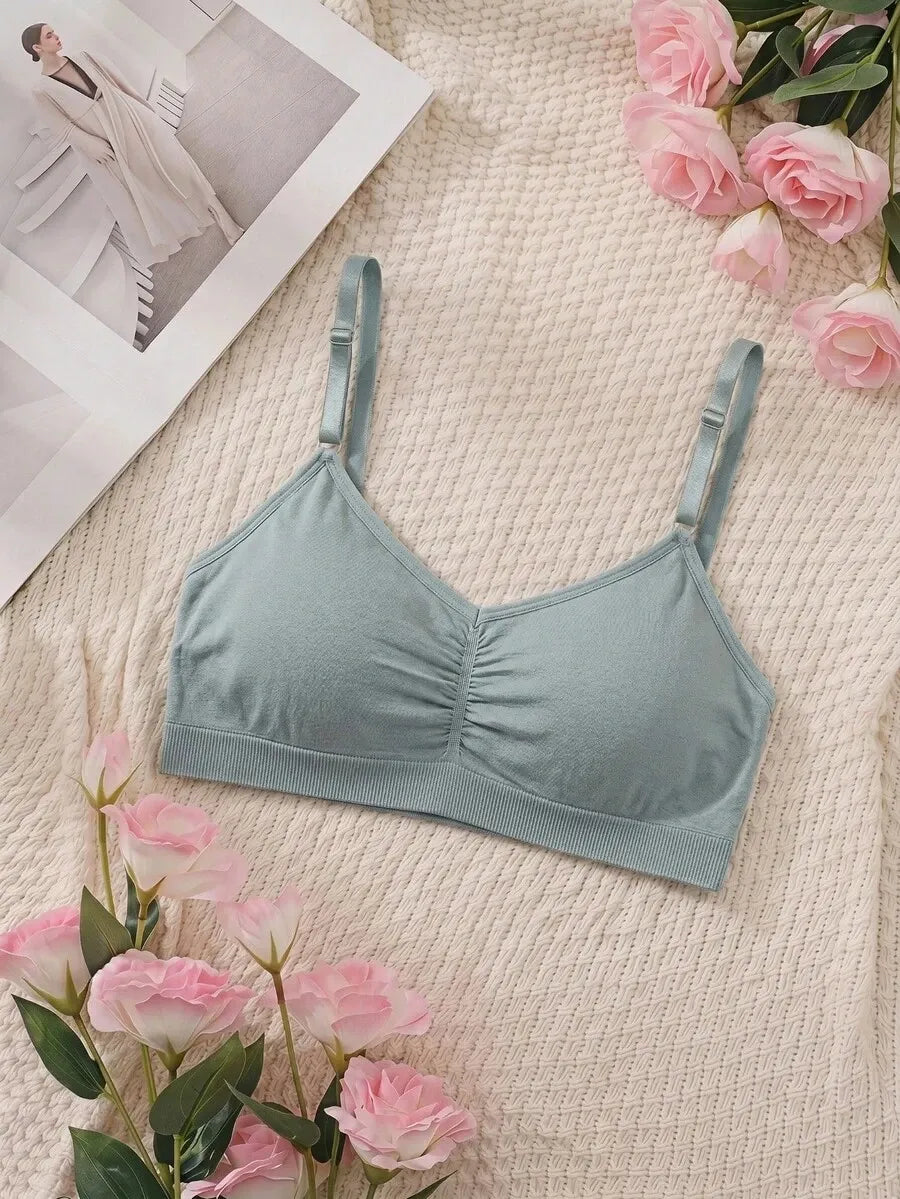 SHEIN MOD طقم 3 حمالات صدر نسائية بدون سلك ومبطنة قليلاً ومتجعدة متعدد الألوان