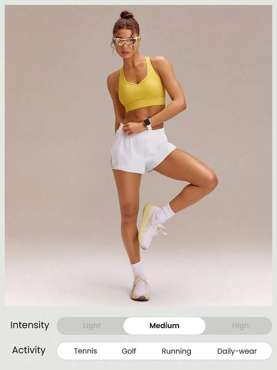 SHEIN GLOWMODE توب رياضي نسائي برقبة وظهر ريسر باك ودعم متوسط بلون أصفر مشمس