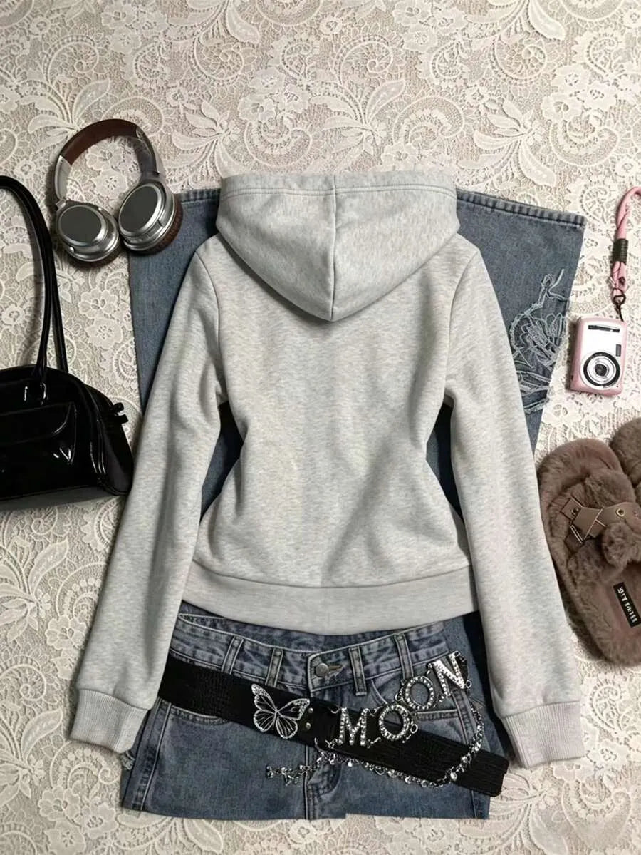 SHEIN IslaSuriya هودي نسائي بطبعة أجنحة وسحاب متعدد الألوان