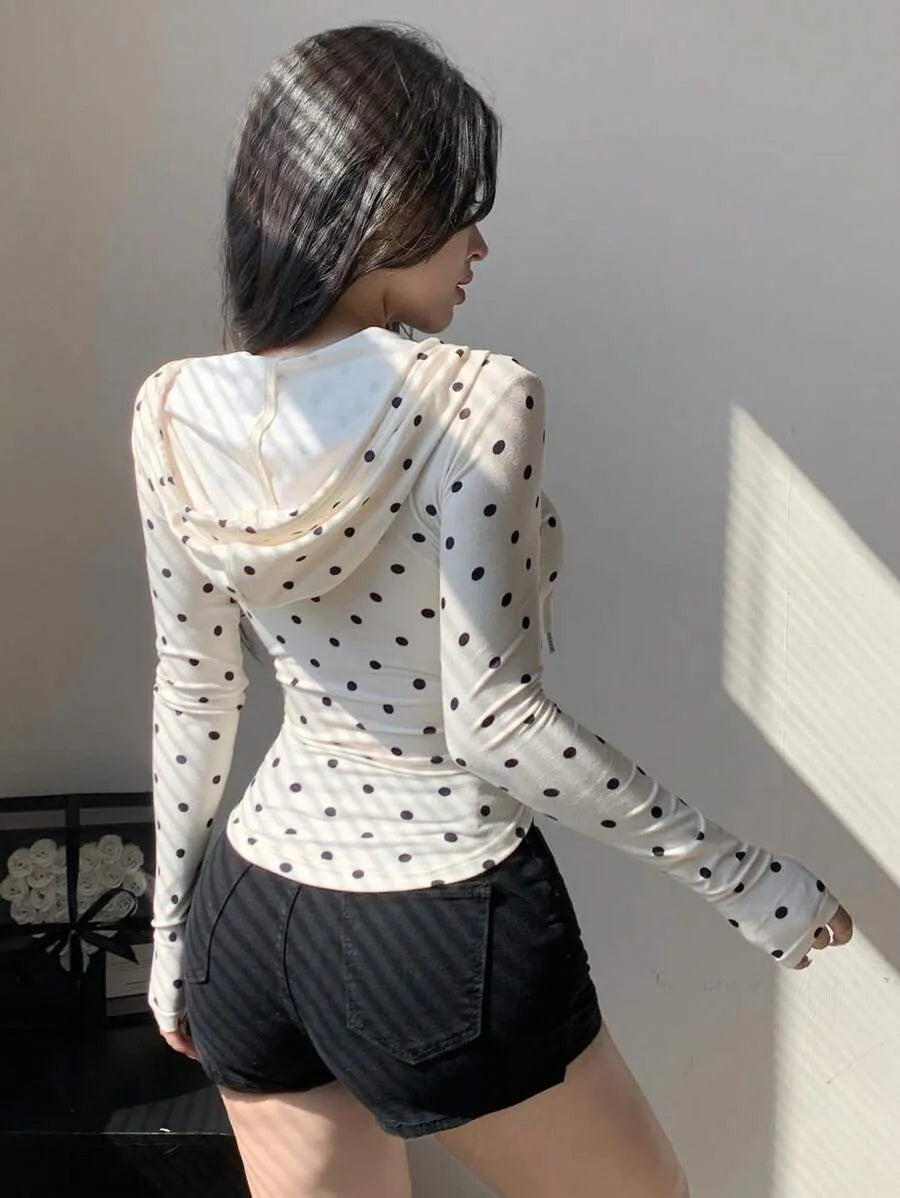 SHEIN DAZY جاكيت هودي نسائي قصير بخصر مشدود وسحاب وجيوب بلون مشمشي