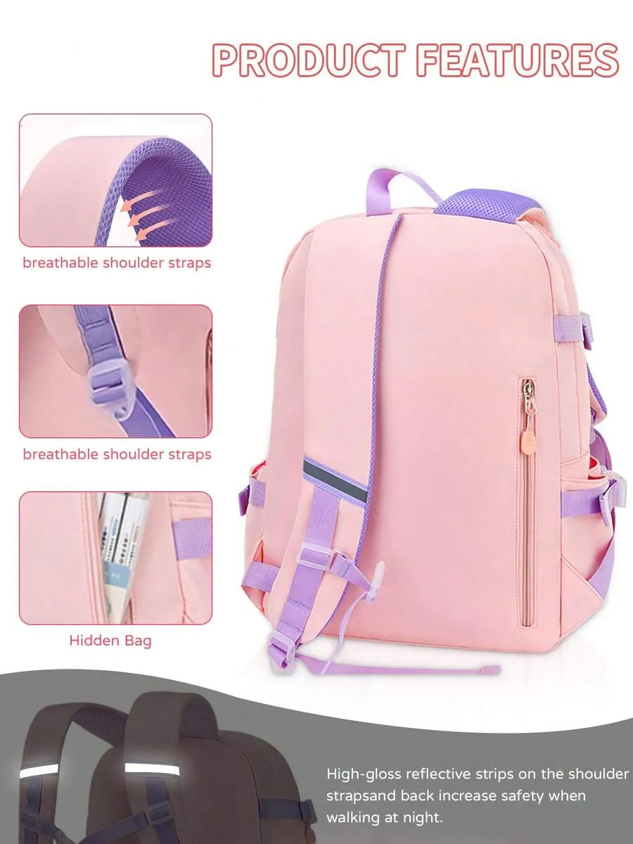 SHEIN مجموعة 3 قطع حقيبة ظهر مدرسية بطبعة أرنب