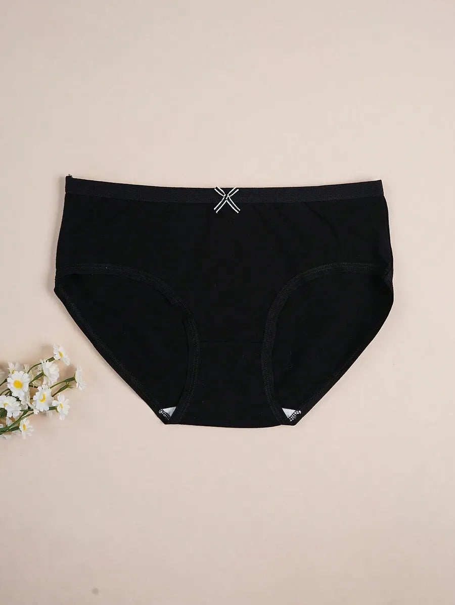 SHEIN سراويل داخلية نسائية من 7 قطع بخصر متوسط مزينة بفيونكة بلون أسود