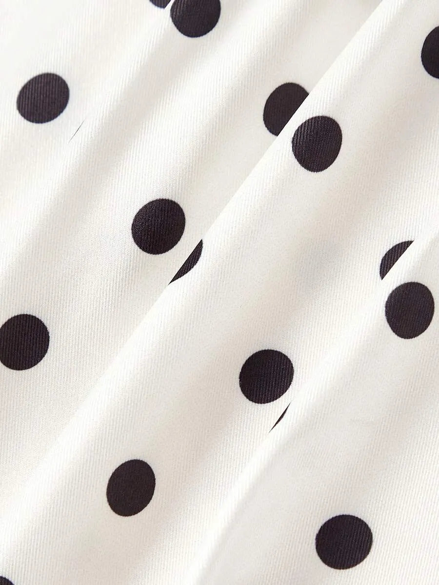 SHEIN MOD فستان نسائي طويل بنقشة منقطة وياقة غير متماثلة وخصر عالٍ بلون أبيض وأسود