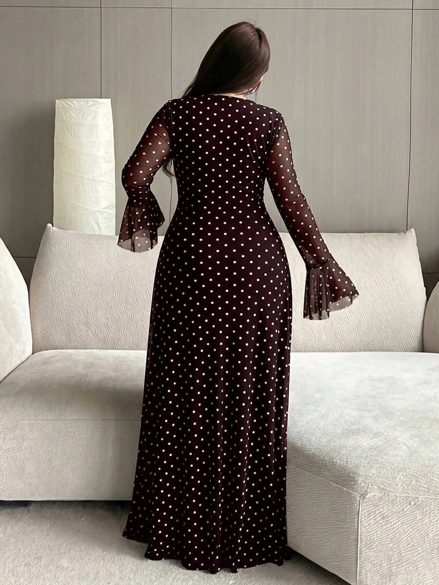 SHEIN Vibekara فستان نسائي بياقة وأكمام واسعة بلون متعدد الألوان