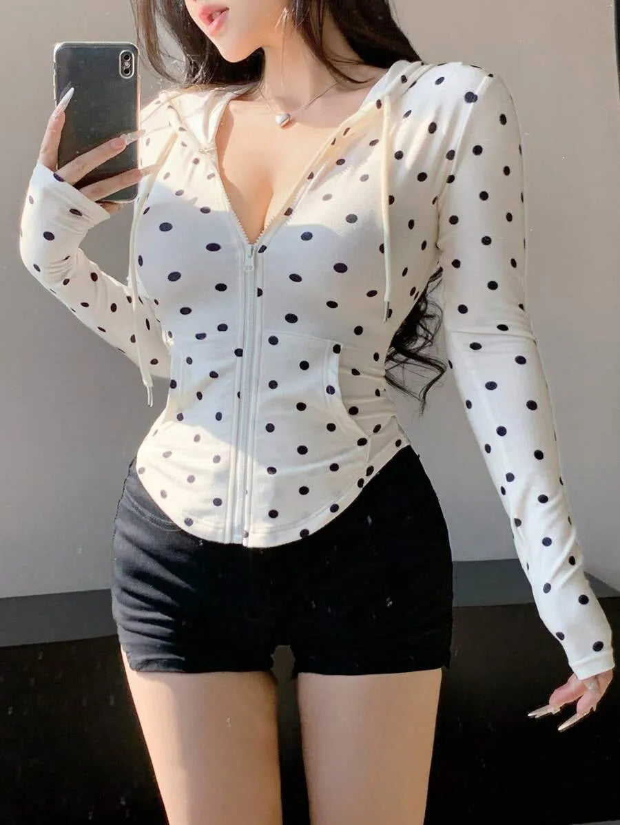 SHEIN DAZY جاكيت هودي نسائي قصير بخصر مشدود وسحاب وجيوب بلون مشمشي