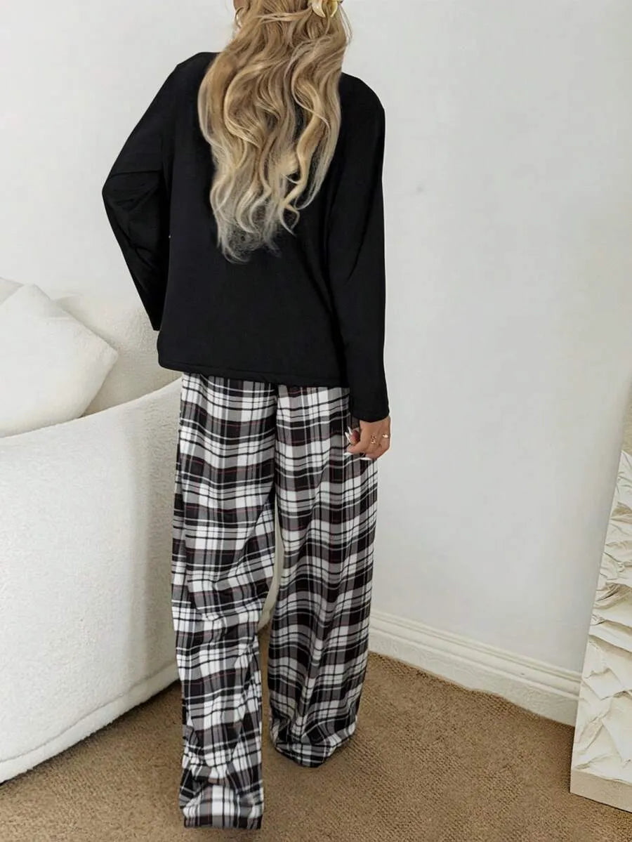 SHEIN طقم بيجامة قطعتين كاروهات بياقة وأزرار أمامية متعدد الألوان