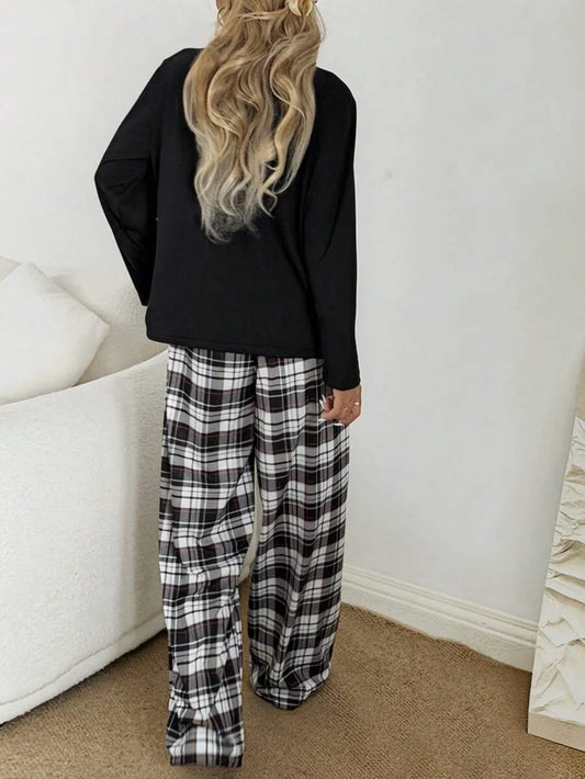 SHEIN طقم بيجامة قطعتين كاروهات بياقة وأزرار أمامية متعدد الألوان