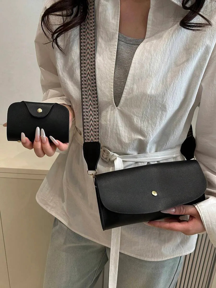 SHEIN حقيبة توت وكتف ومحفظة من البولي يوريثان برقعات ملونة مجموعة 3 قطع