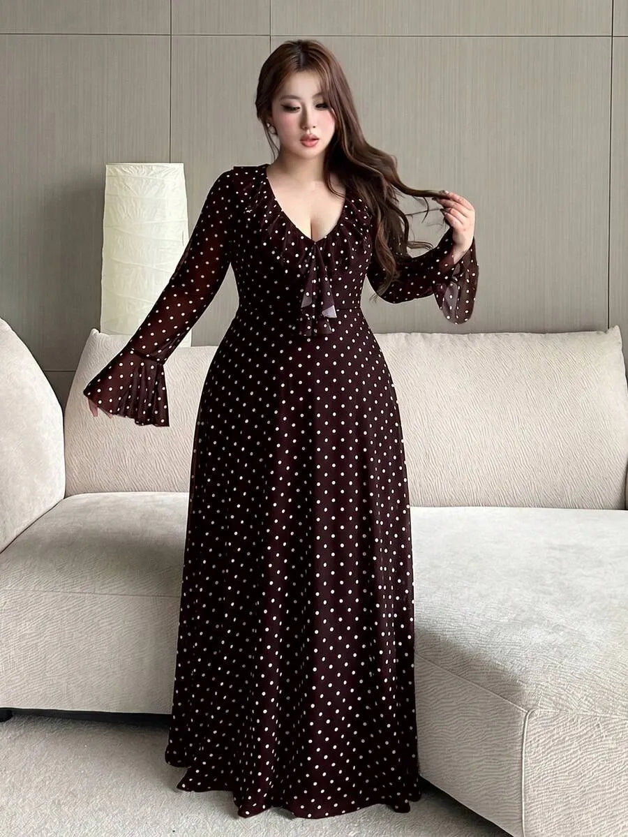SHEIN Vibekara فستان نسائي بياقة وأكمام واسعة بلون متعدد الألوان