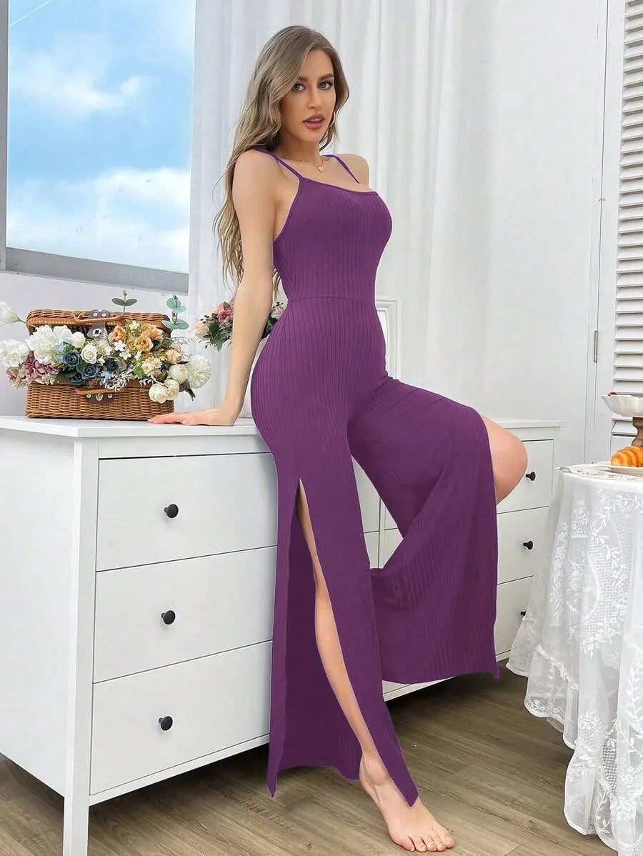 SHEIN DUSKBASE جمبسوت بلون أرجواني مخطط بدون أكمام وحمالات رفيعة