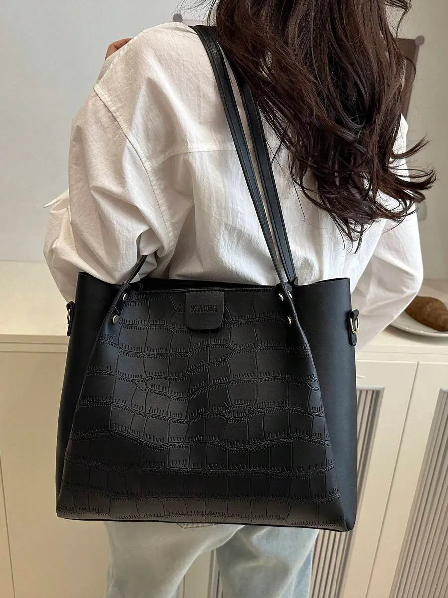 SHEIN حقيبة توت وكتف ومحفظة من البولي يوريثان برقعات ملونة مجموعة 3 قطع