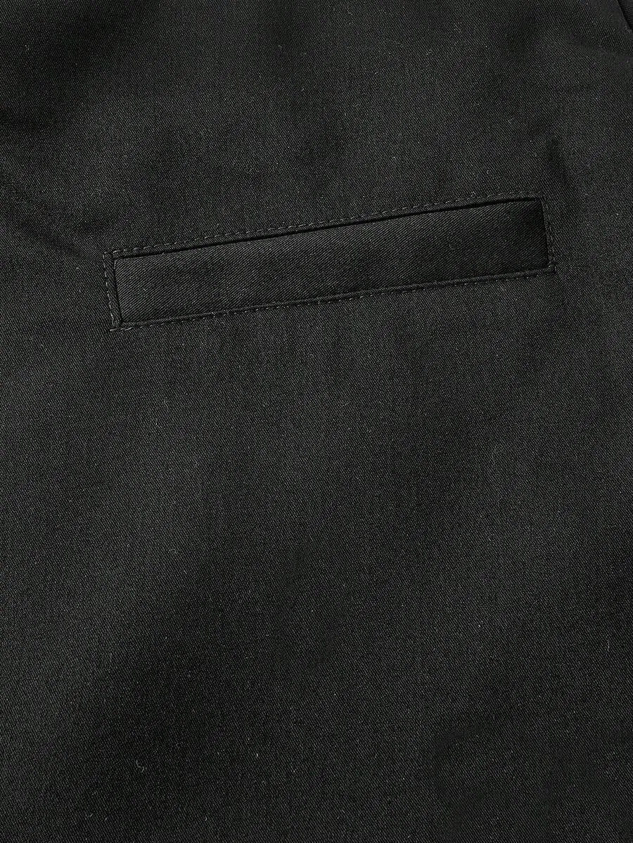 SHEIN MOD بنطلون نسائي واسع الساق بخصر عالٍ وأزرار وسحاب بلون أسود