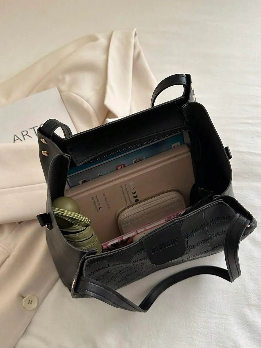 SHEIN حقيبة توت وكتف ومحفظة من البولي يوريثان برقعات ملونة مجموعة 3 قطع