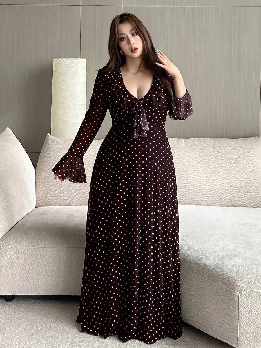 SHEIN Vibekara فستان نسائي بياقة وأكمام واسعة بلون متعدد الألوان