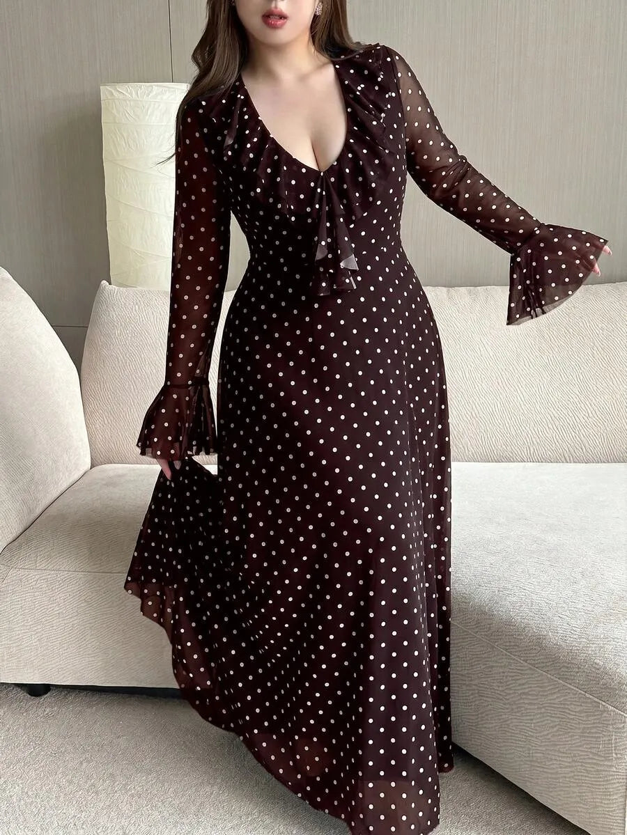 SHEIN Vibekara فستان نسائي بياقة وأكمام واسعة بلون متعدد الألوان