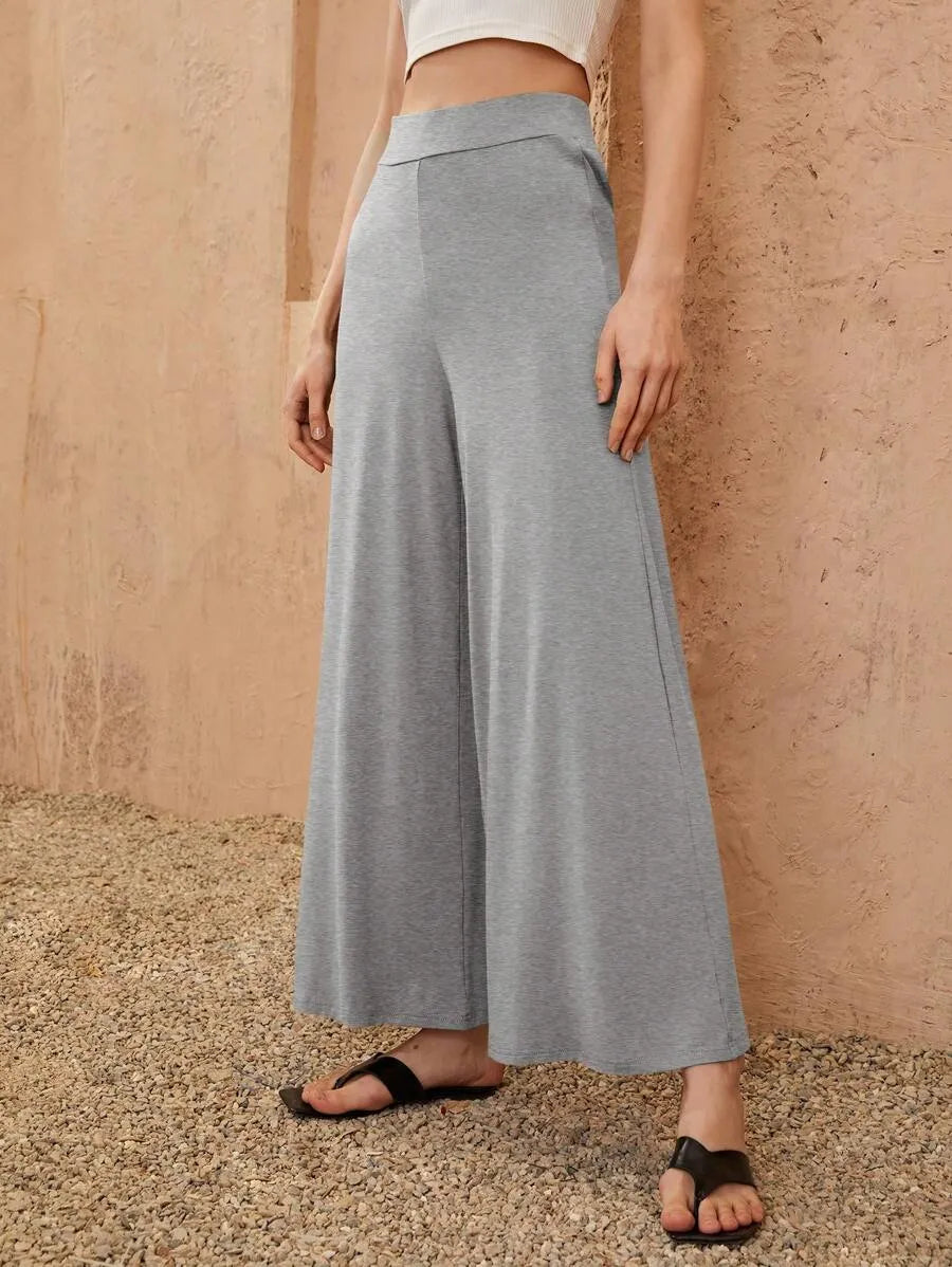 SHEIN Essnce بنطلون بلون رمادي فاتح واسع الساق بخصر عالي