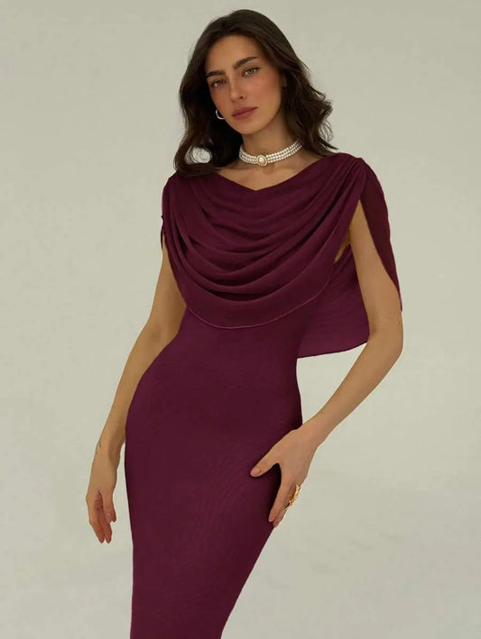 SHEIN Aloruh فستان نسائي برغندي طويل أنيق وعصري