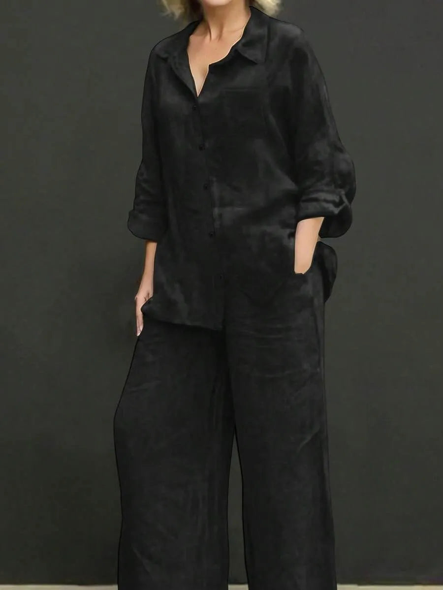 SHEIN كارديجان نسائي بياقة بولو وأزرار وجيوب بلون الأسود