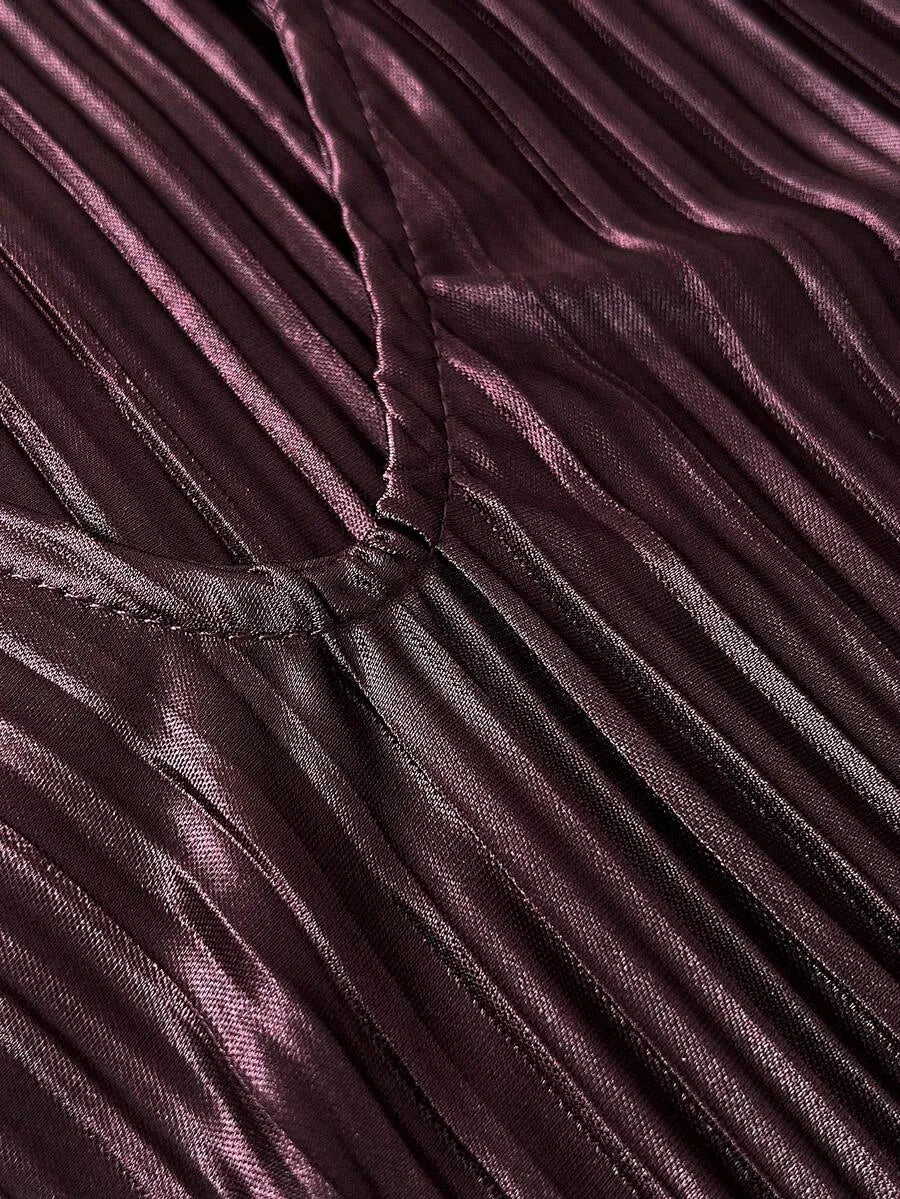 SHEIN Viva Relle فستان نسائي بياقة ورباط أمامي بلون بني