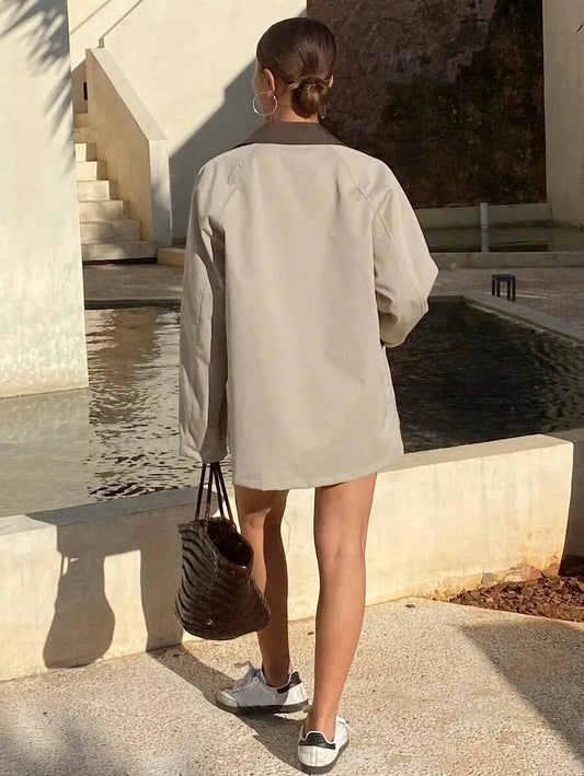 SHEIN DAZY معطف نسائي فضفاض بألوان متباينة