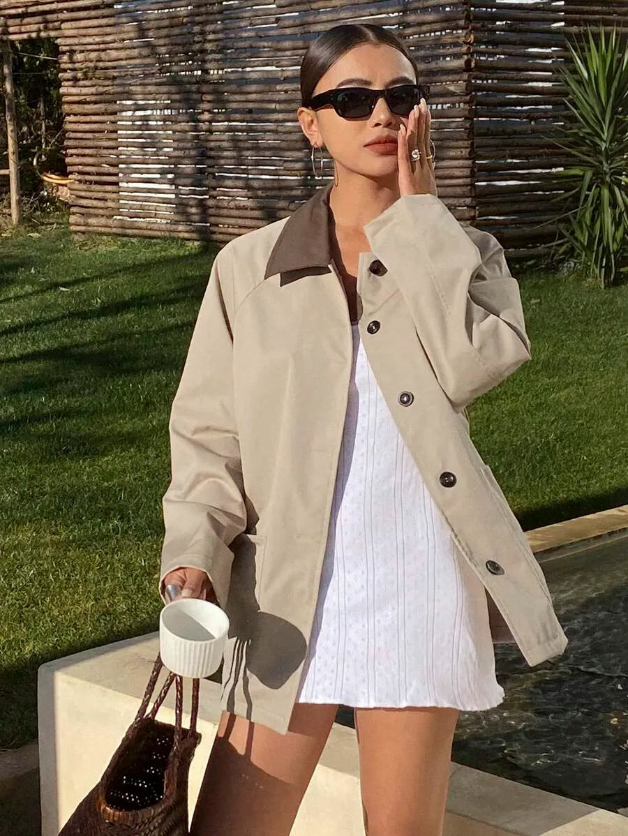 SHEIN DAZY معطف نسائي فضفاض بألوان متباينة