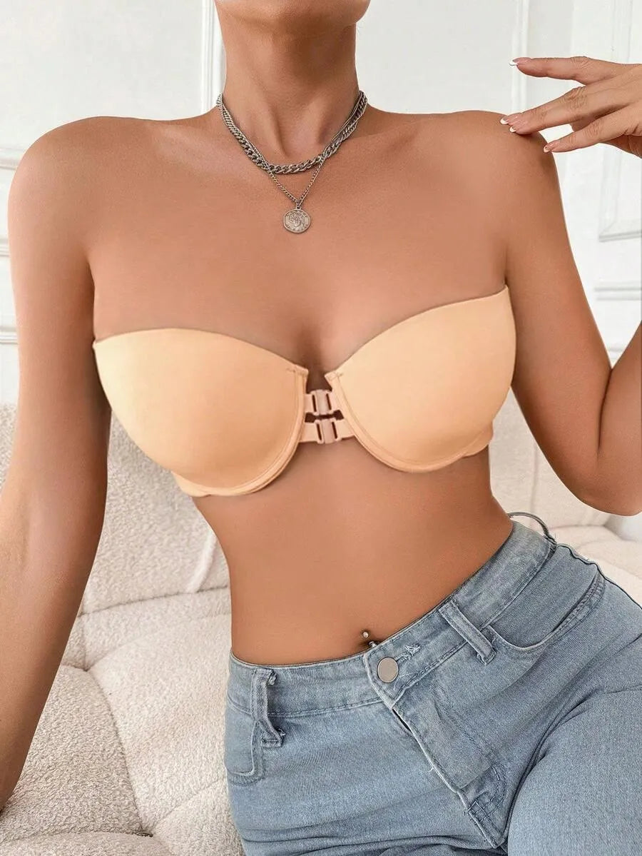 SHEIN حمالة صدر سلكية بدون حمالات بوش أب بإغلاق أمامي وحشوة