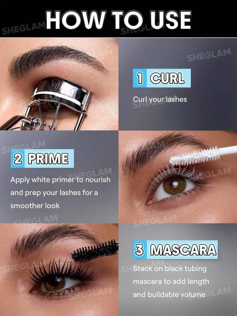 SHEIN SHEGLAM All-In-One برايمر وماسكارا لإطالة وتكثيف الرموش بلون أسود