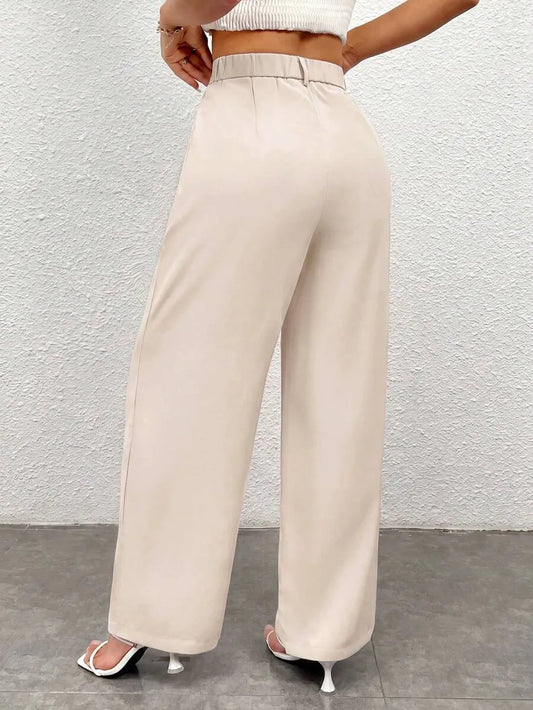 SHEIN PETITE بنطال نسائي مستقيم بجيوب بلون مشمشي