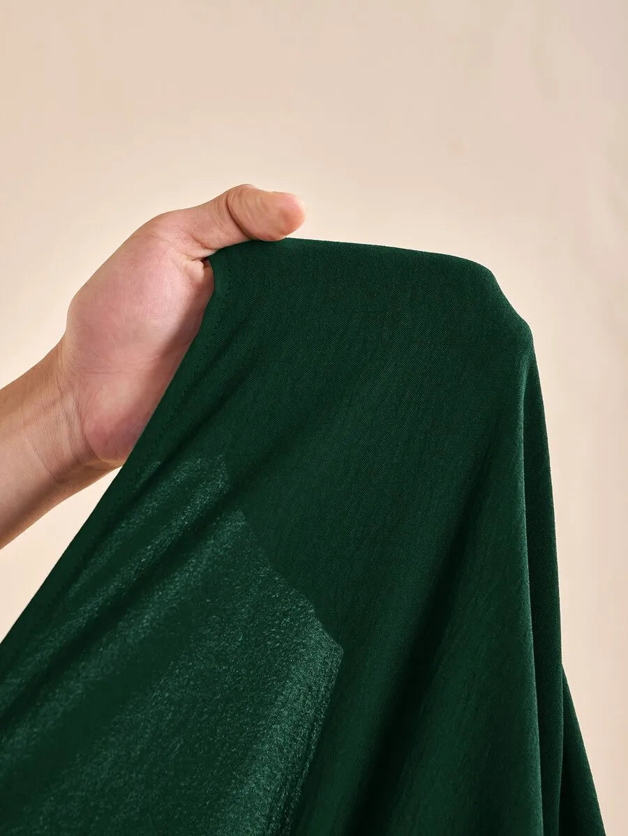 SHEIN Zivah طقم نسائي قطعتين بلوزة بياقة واقفة وتنورة طويلة برباط خصر بلون أخضر داكن