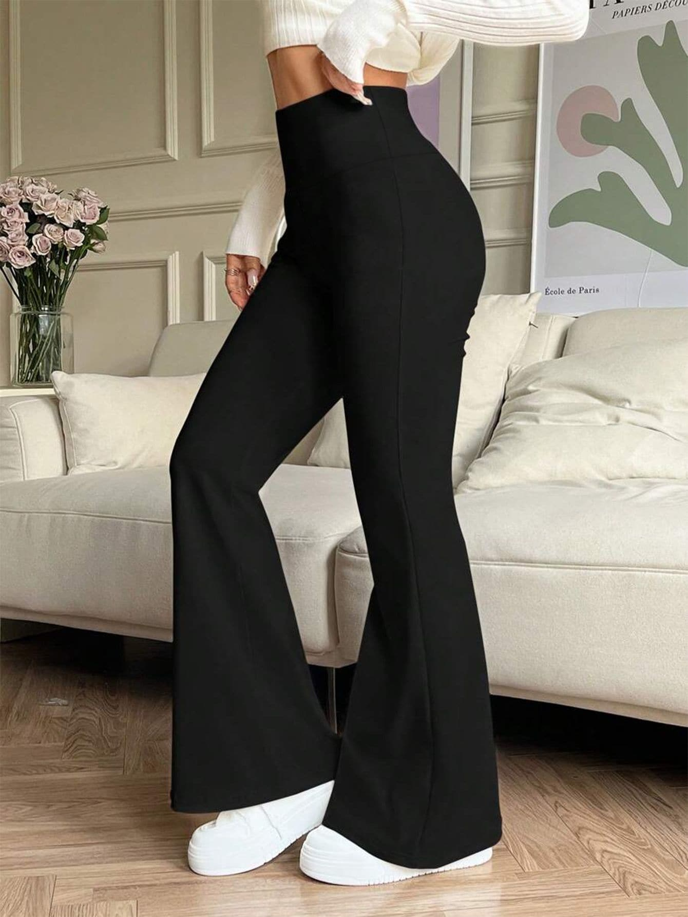 SHEIN بنطلون بلون الأسود طويل ضيق بخصر عالي