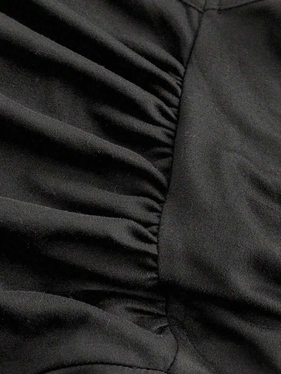 SHEIN MOD جمبسوت رمادي داكن بكشكشة جانبية وحزام خصر من