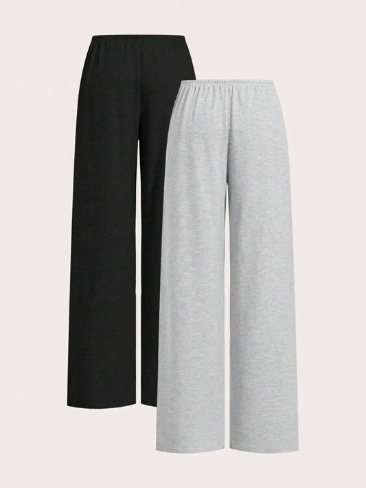 SHEIN EZwear بنطلون بلون الأسود طويل واسع الساق بخصر طبيعي
