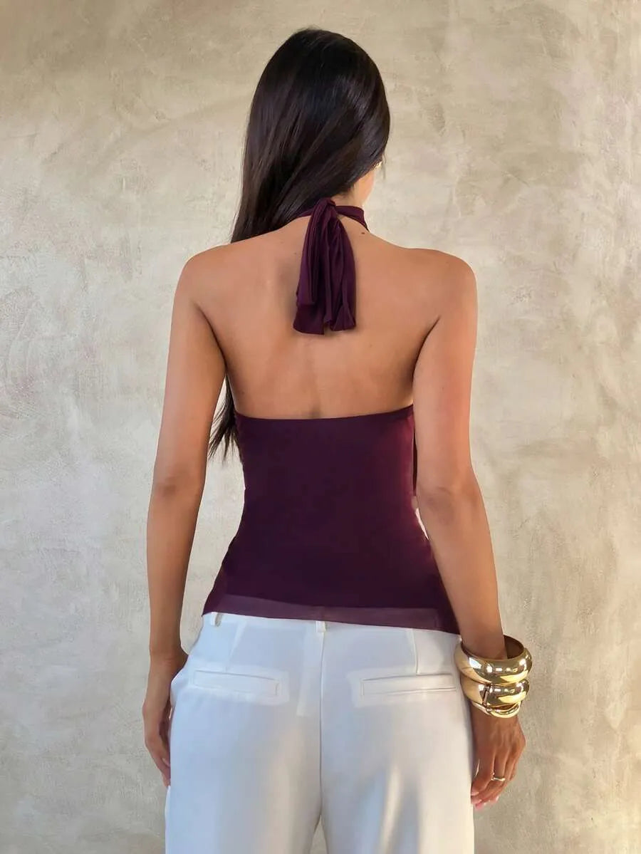 SHEIN Aloruh توب بلون أحمر بنفسجي متعددة الطبقات وقصة ضيقة