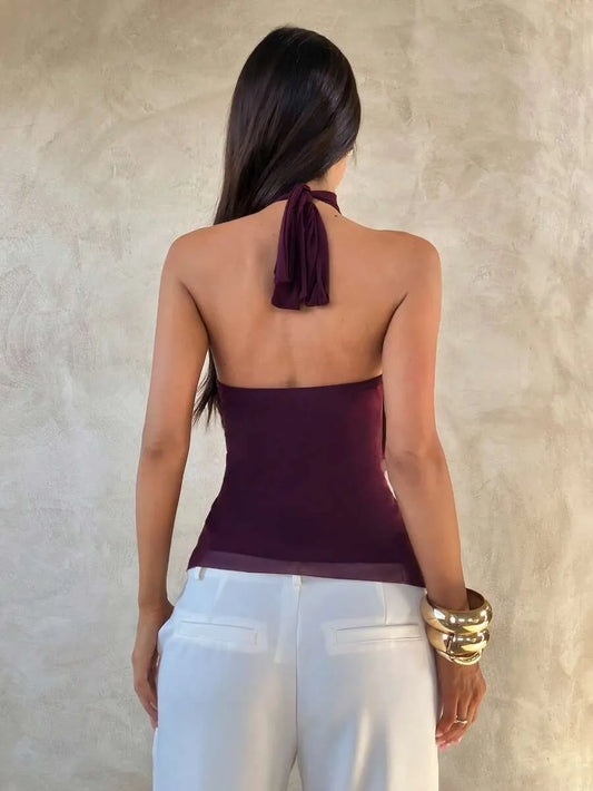 SHEIN Aloruh توب بلون أحمر بنفسجي متعددة الطبقات وقصة ضيقة
