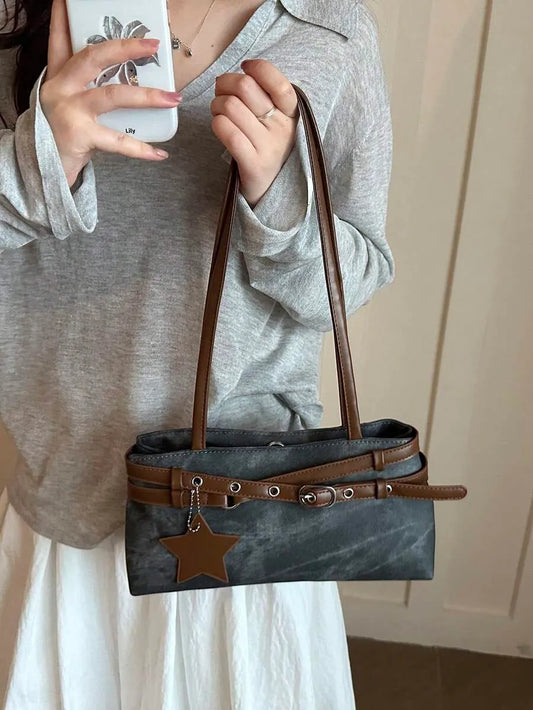 SHEIN حقيبة يد وكتف نسائية أنيقة مزينة بحزام موضة جديدة