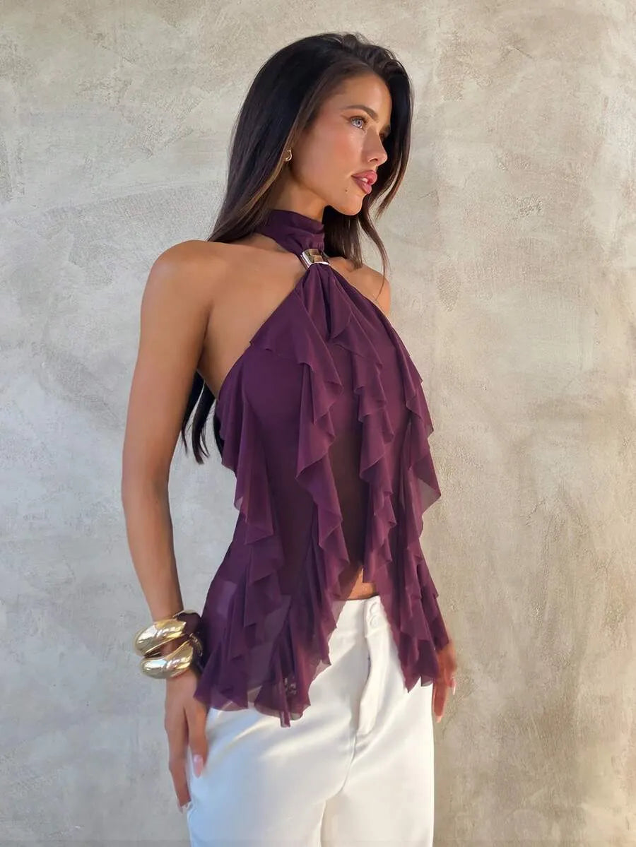 SHEIN Aloruh توب بلون أحمر بنفسجي متعددة الطبقات وقصة ضيقة