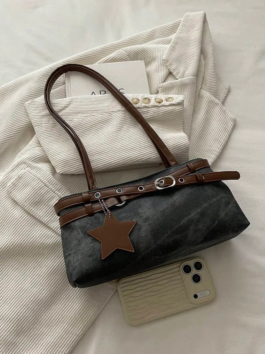 SHEIN حقيبة يد وكتف نسائية أنيقة مزينة بحزام موضة جديدة