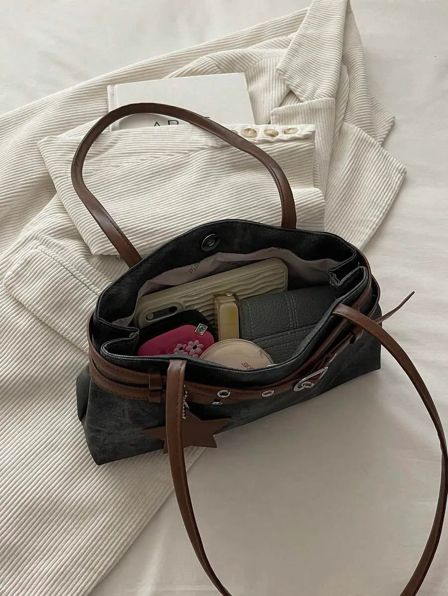 SHEIN حقيبة يد وكتف نسائية أنيقة مزينة بحزام موضة جديدة