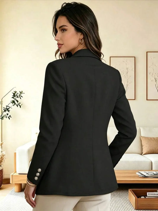 SHEIN جاكيت بليزر نسائي أسود بياقة وأكمام طويلة و أزرار