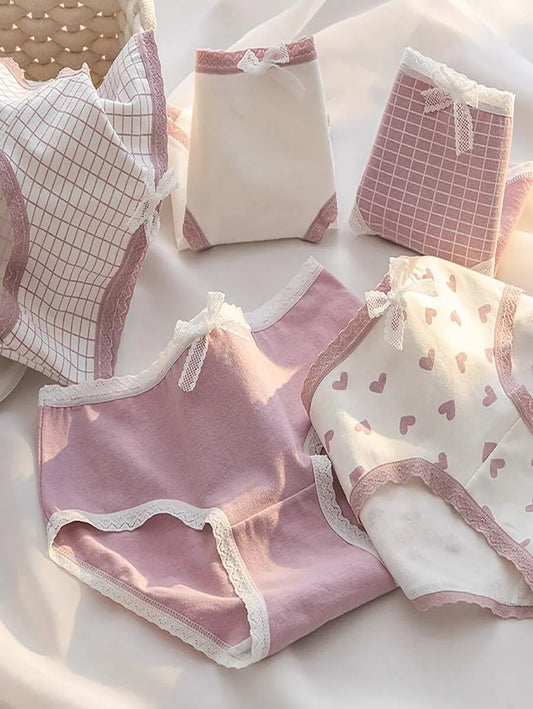 SHEIN سراويل داخلية نسائية من 5 قطع بخصر متوسط مزينة بفيونكة ومتعدد الألوان