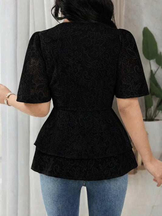 SHEIN Louniche قميص كاجوال بلون واحد بأكمام طويلة وأزرار أمامية