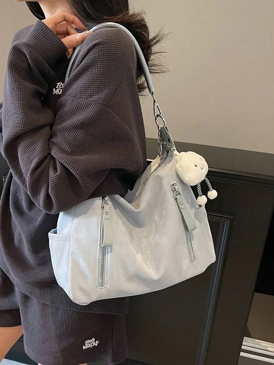 SHEIN حقيبة كتف وقماشية عصرية كبيرة السعة بتشطيب مطفي للشاطئ والتسوق