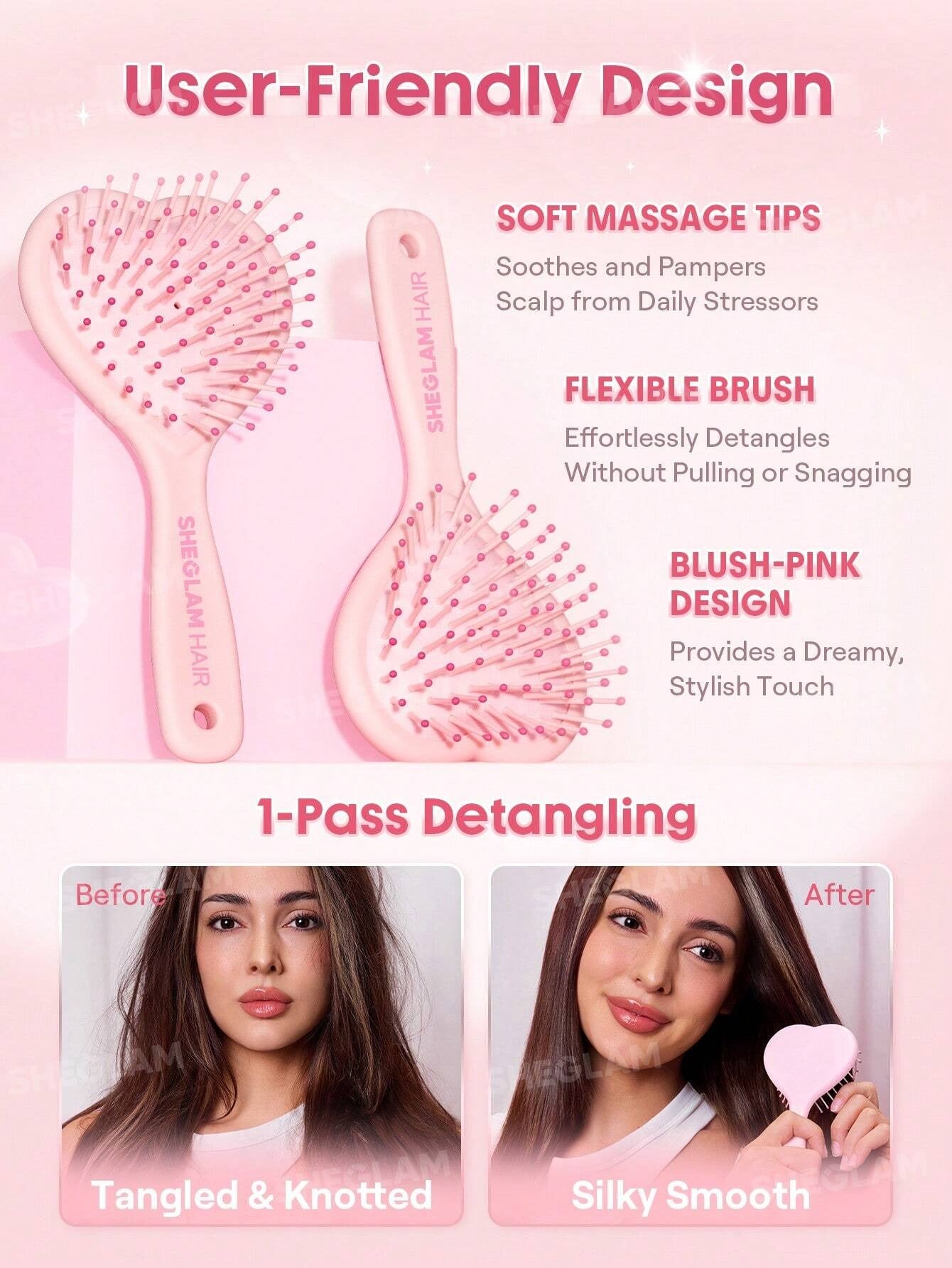 SHEIN SHEGLAM HAIR فرشاة مرنة لفك التشابك وتدليك فروة الرأس