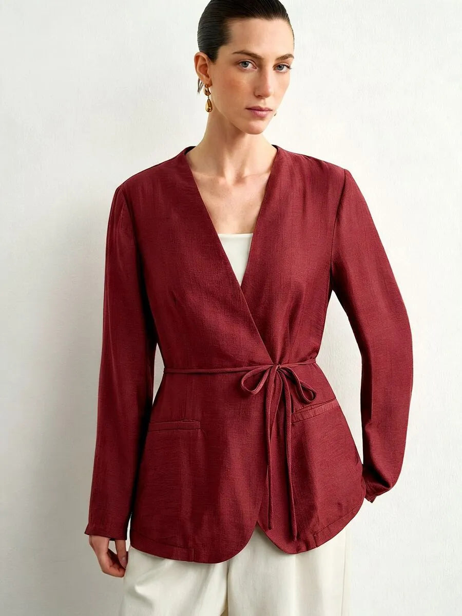 SHEIN Aalyst جاكيت خفيف الوزن بحزام بلون موحد