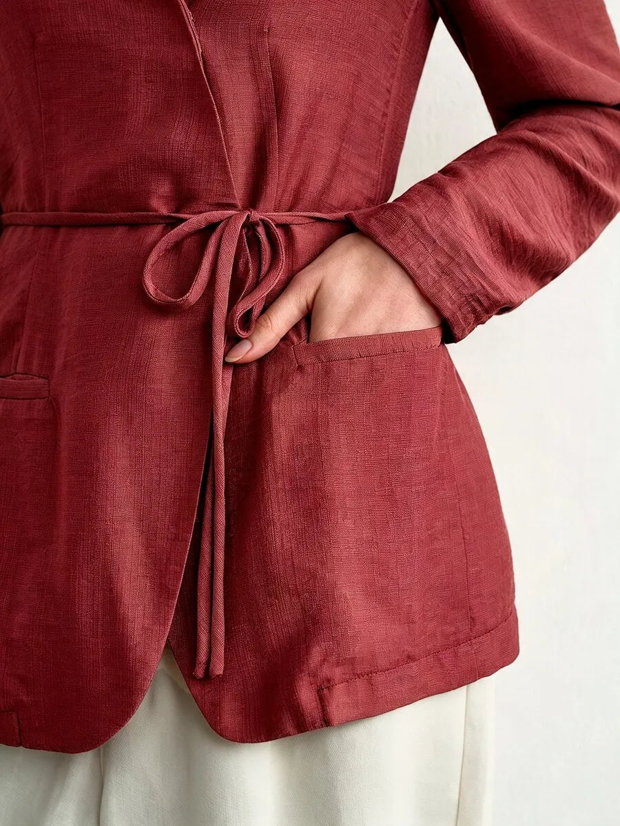 SHEIN Aalyst جاكيت خفيف الوزن بحزام بلون موحد