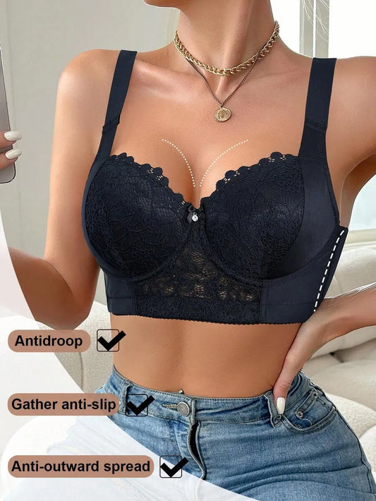 SHEIN حمالة صدر نسائية سلكية بدانتيل وحشوة ودعم متوسط وحمالات قابلة للتعديل بلون أسود